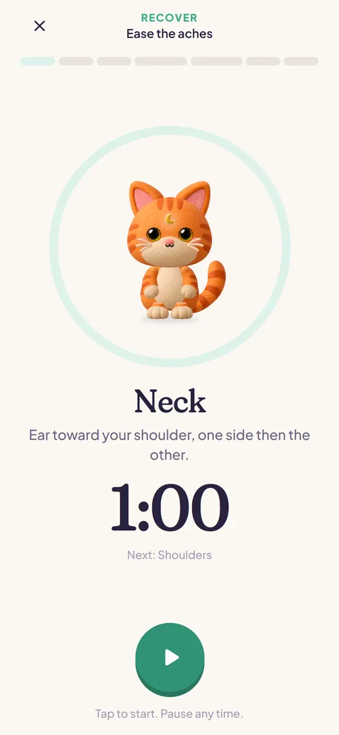 A short stretch session: Nara in a ring, the move’s name and a one-minute timer.